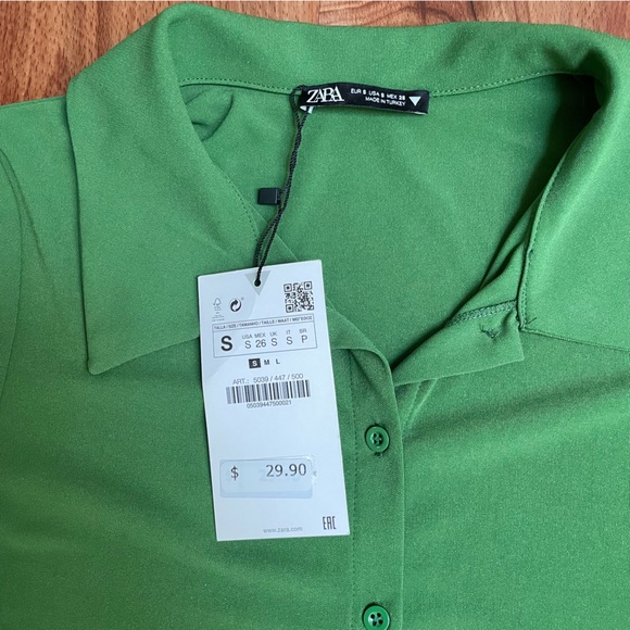 Zara Women’s Green Button Down Dress Shirt Size S NWT - Picture 2 of 3